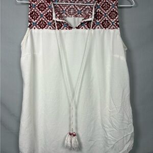 Women’s White Size L Tank Top with Red and Blue Embroidery